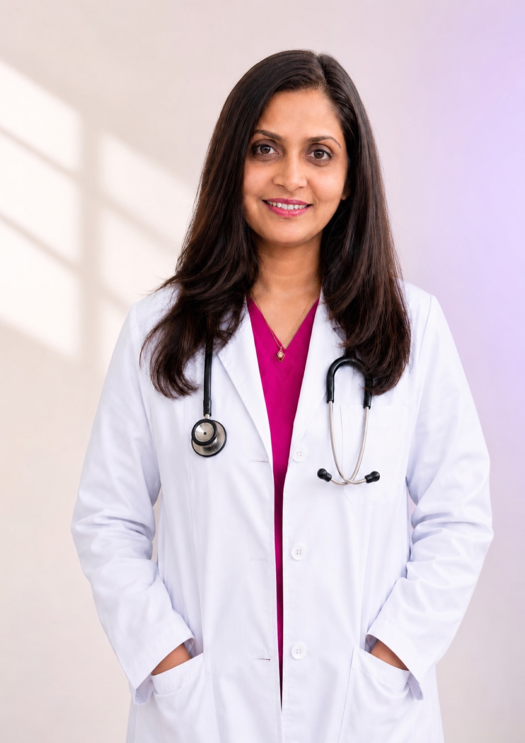 Dr. Shabdika Kulshreshtha in her white coat